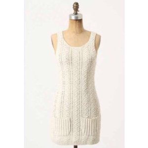 Anthropologie Far Away From Close Wool Cotton Crochet Knit Sweater Dress